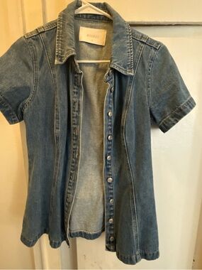 Meshki Girls' Short-Sleeve Denim Button-Front Shirt Jacket - Blue